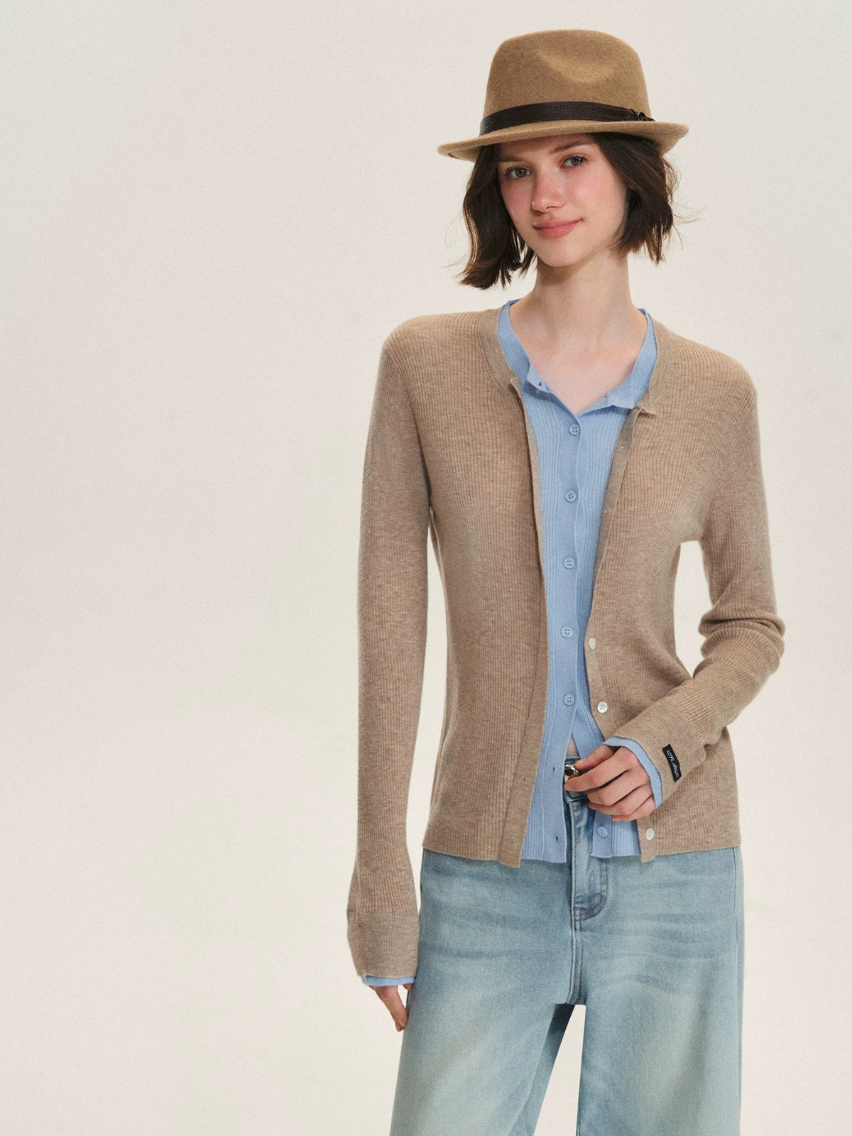 Contrast Layered Wool Blend Cardigan