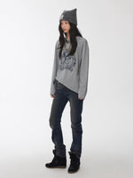Distressed Cat Graphic Long Sleeve Cotton T-shirt
