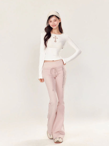 Embroidery Hollow Cross Long Sleeve Top