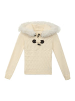 Fur-Trimmed Hooded Toggle Cable-Knit Sweater