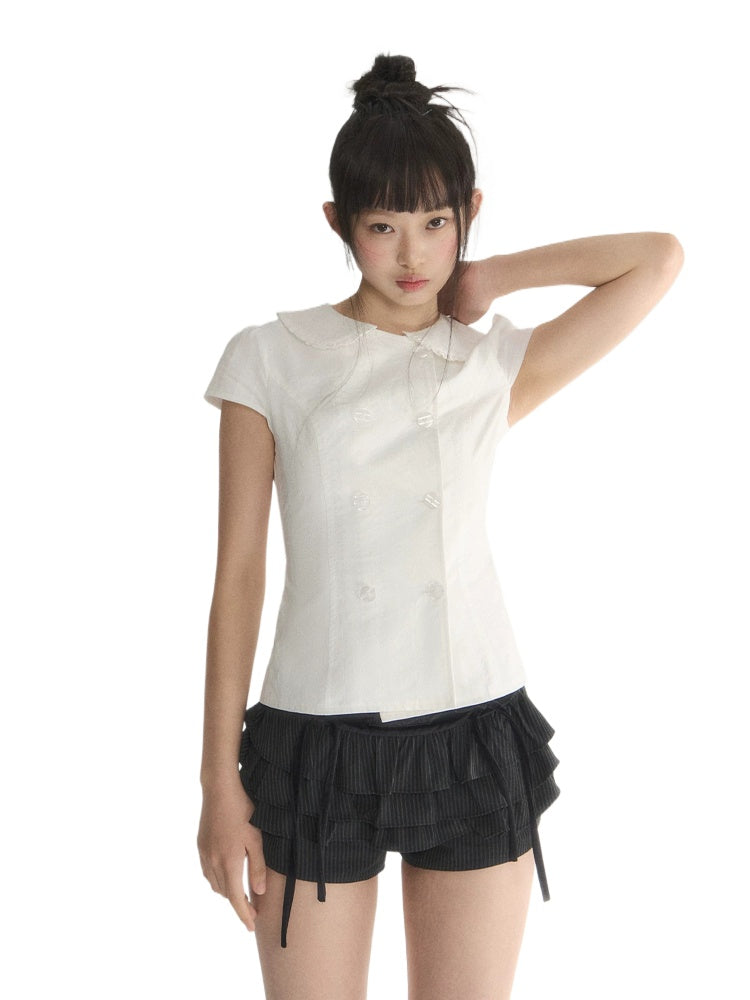 Double-Breasted Collar Blouse