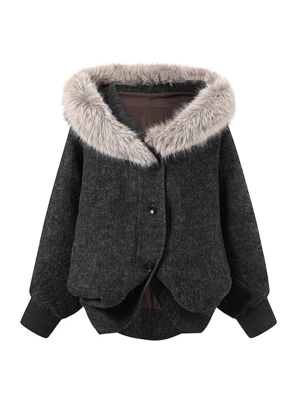 Wool Fur Trim Cape Coat