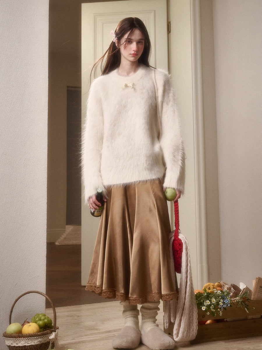 Little Lamb Alpaca-Cashmere Long Plush Crewneck