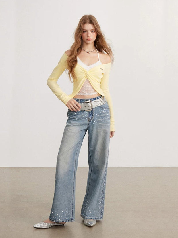 Yellow &amp; Gray Lace Layered Top