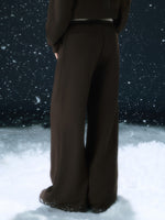 Brown Stripe Contrast Waist Wide-leg Pants
