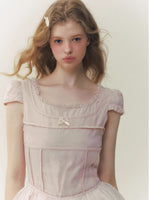 Pink Square Neck Puff Dress