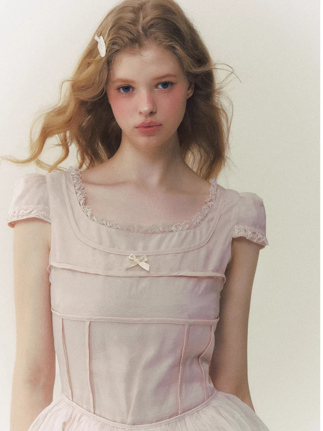 Pink Square Neck Puff Dress
