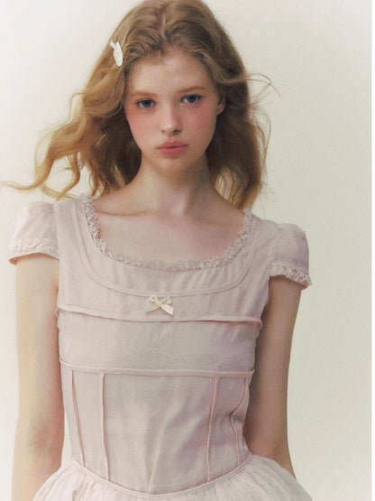 Pink Square Neck Puff Dress
