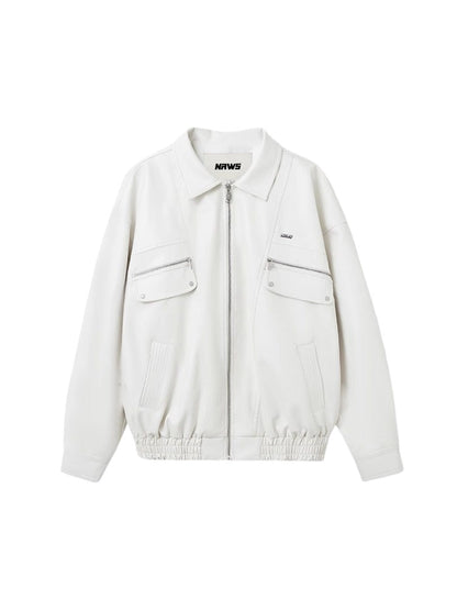 Black &amp; White Vintage Silhouette Collar Moto Jacket