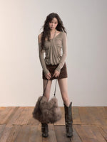 Asymmetric Off-Shoulder Faux Two-Piece T-shirt