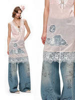 Graffiti Rhinestone Denim Pants