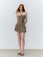 Beaded Halter Ruched Dress