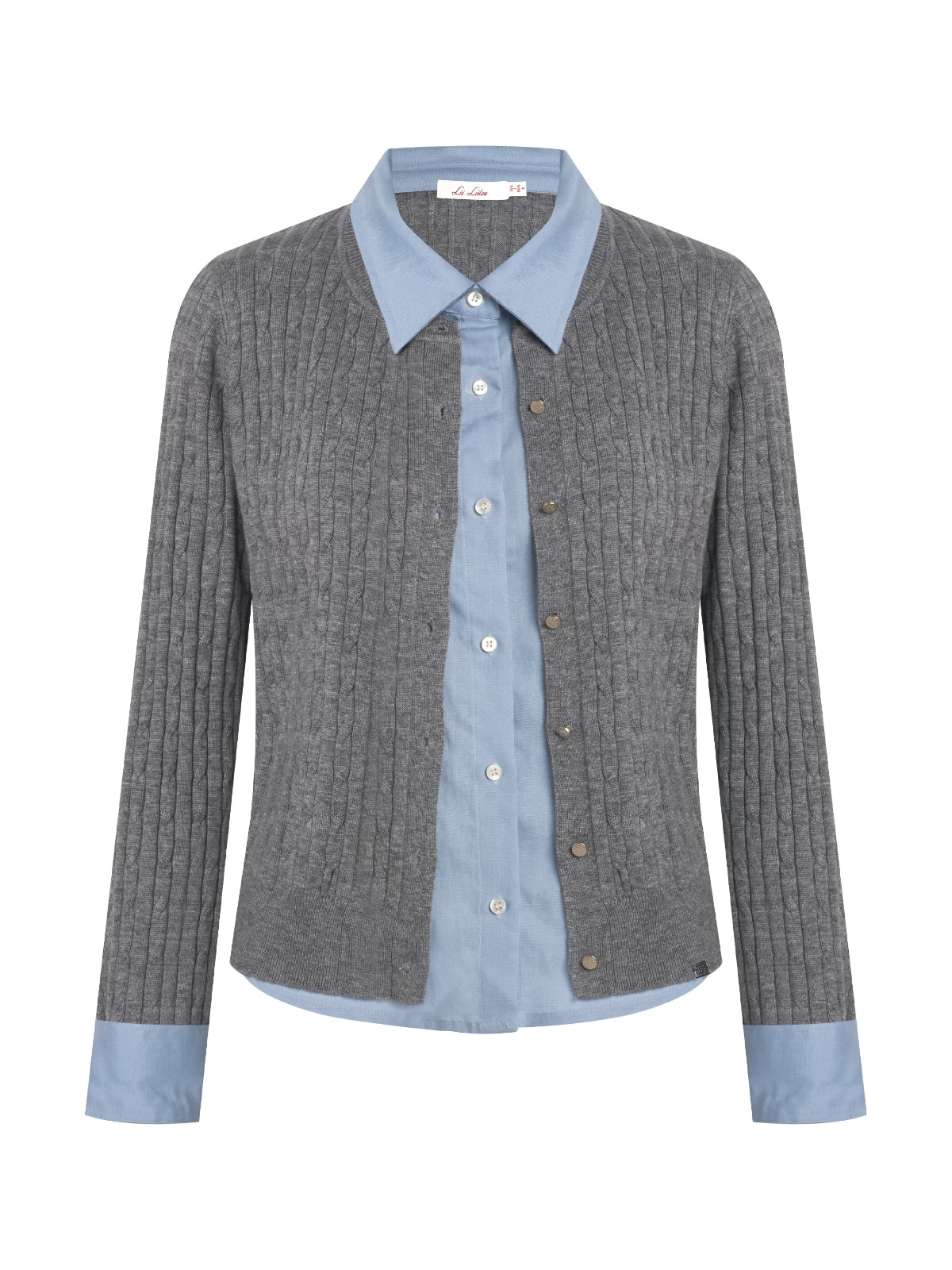 Cable Knit Layered Shirt Cardigan