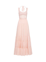 Tia Beaded Crochet Pleated Mesh Halter  Dress