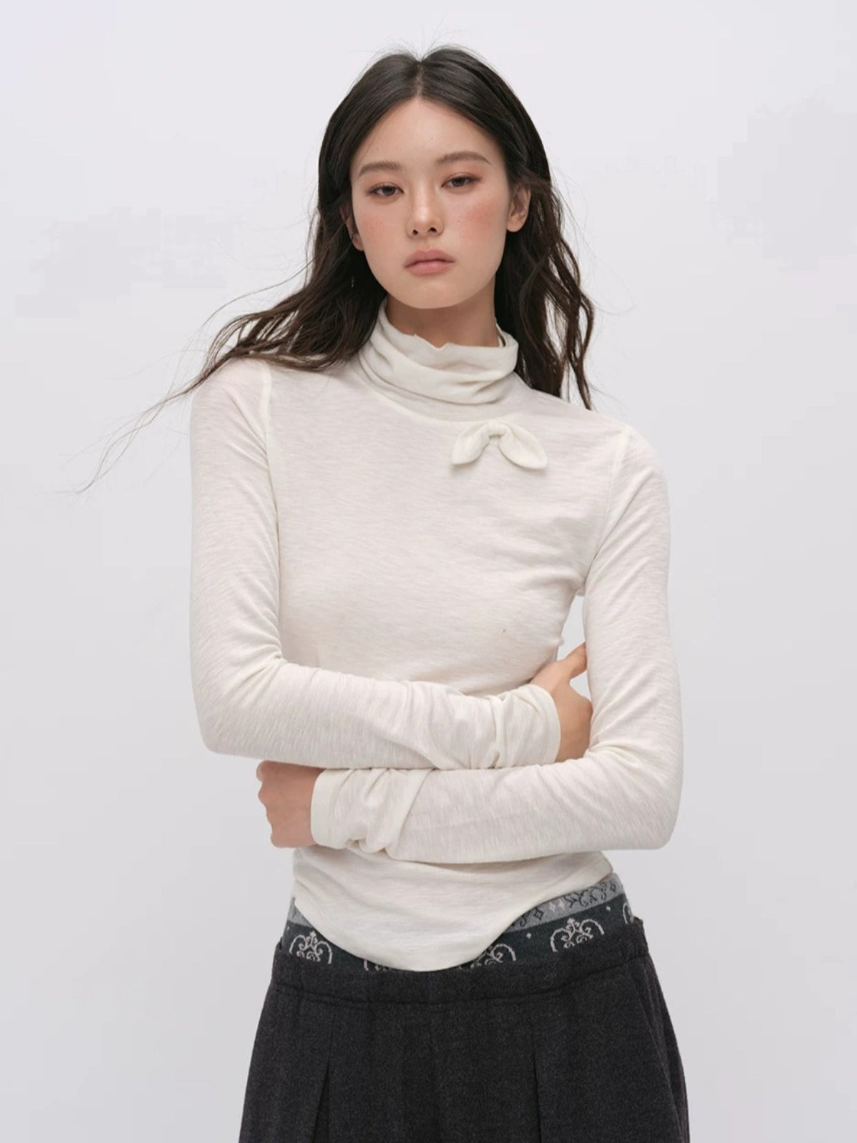 Bowknot Turtleneck Wool Top