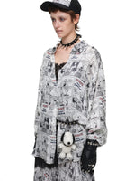 Vintage Newspaper Oversized Satin Shirt
