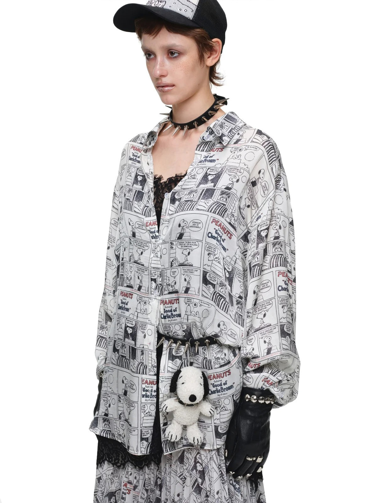 Vintage Newspaper Oversized Satin Shirt