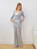 Silk Wool Wrap V-Neck Knit Top