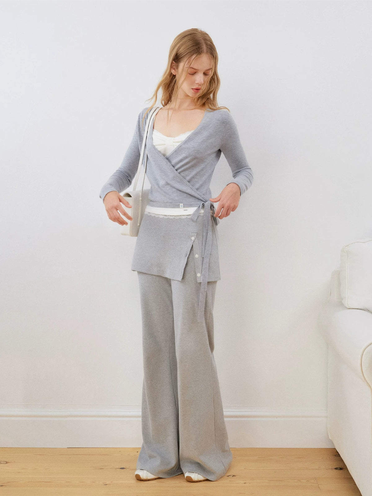Silk Wool Wrap V-Neck Knit Top