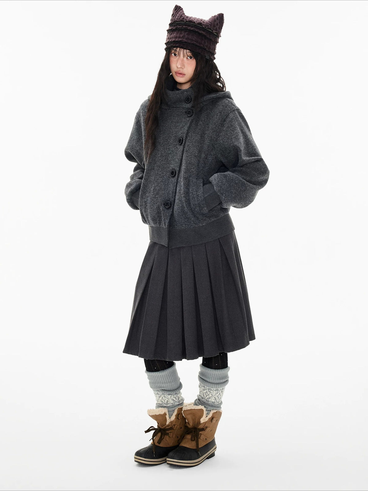 Hooded Wool Blend Jacket
