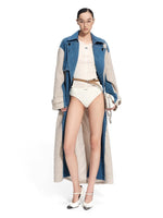 “Caracal Series” Washed Twill Patchwork Wool Denim Trench Coat