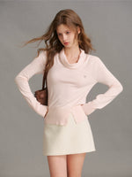 Silk Wool Cowl Neck Knit Top
