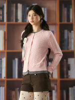 Soft Cable Knit Contrast Cardigan Sweater