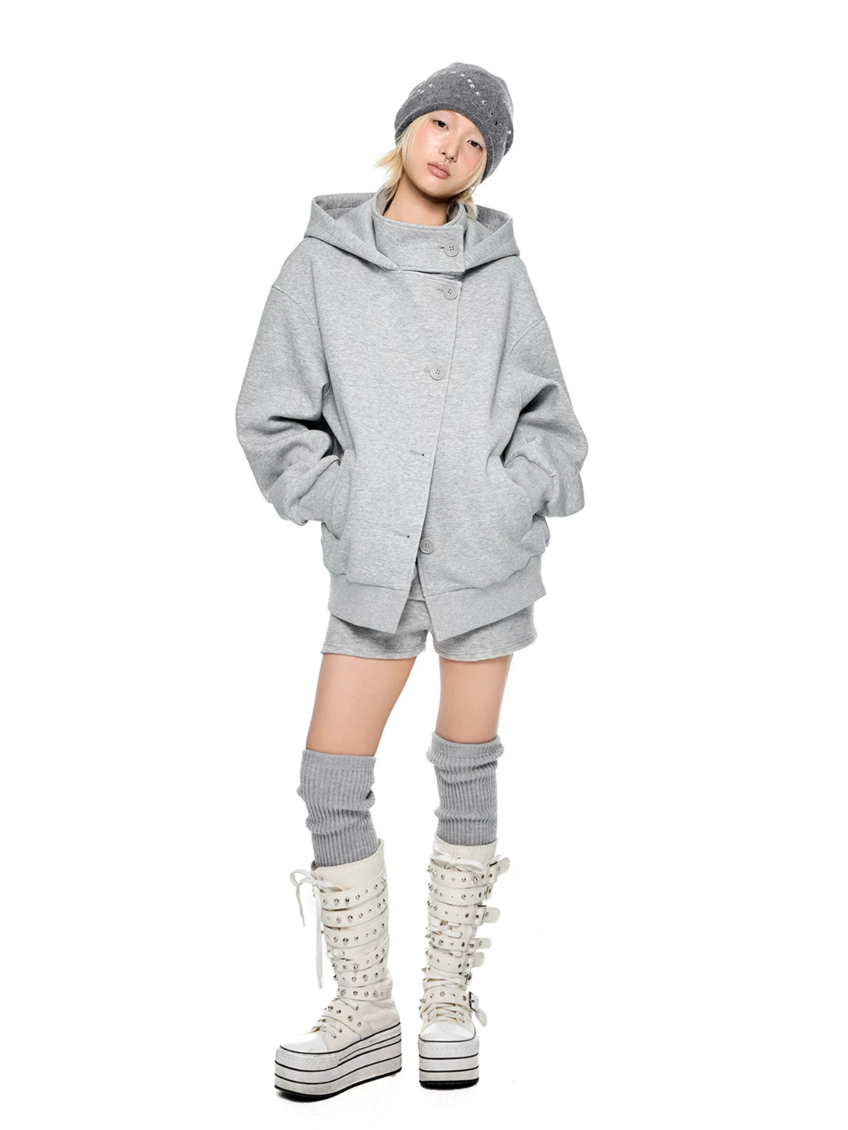Academy Button Cropped Hoodie