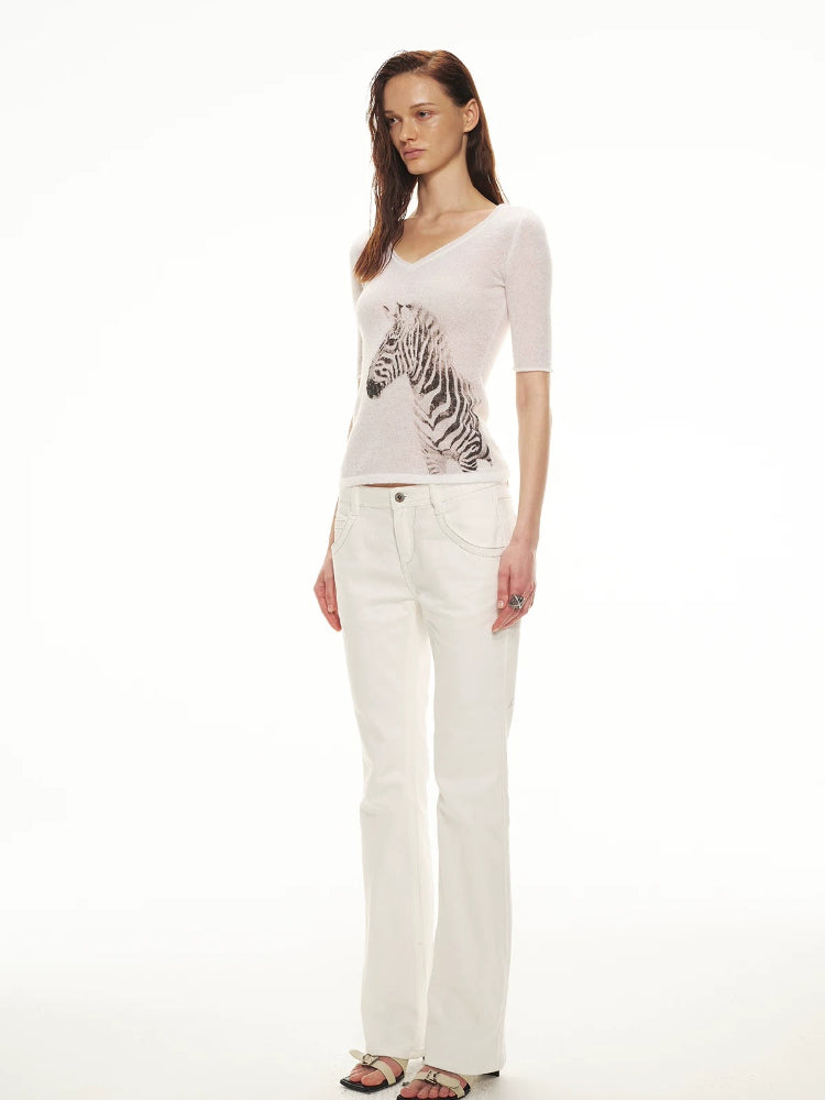 Zebra V-Neck Knit Tee