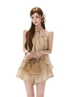 Khaki Halter Top & Pleated Skort Set