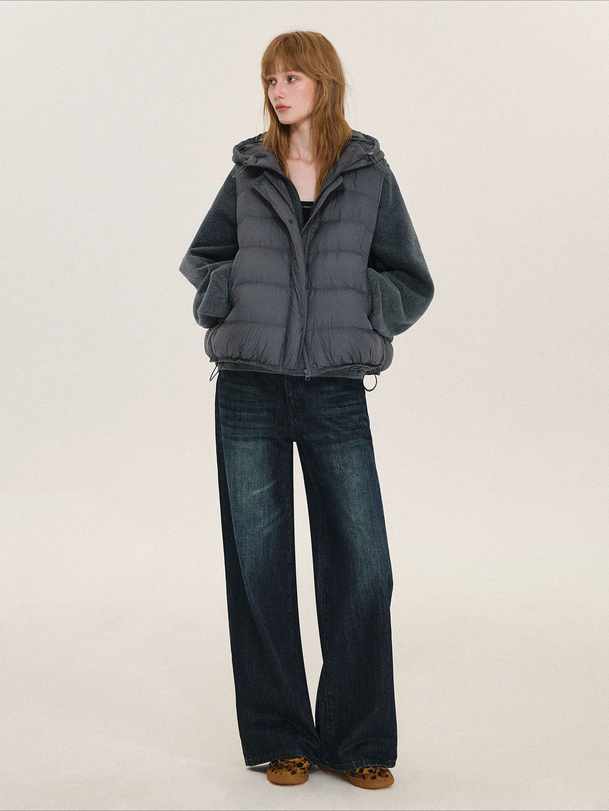 Hooded Fleece Down Vest Two-Piece Set