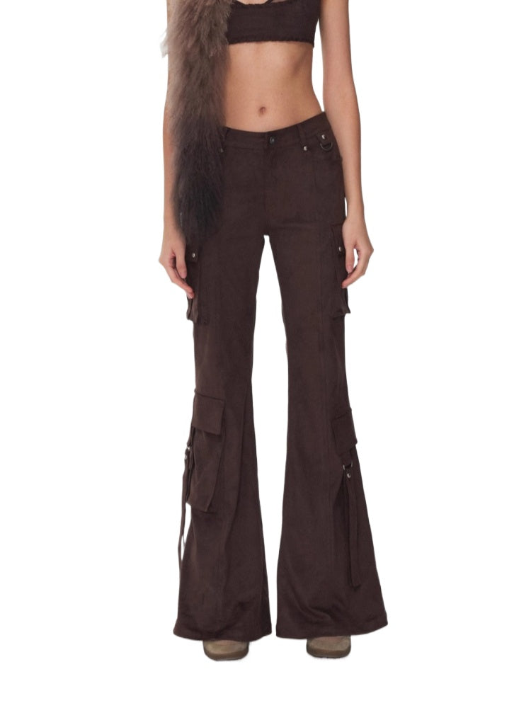 Suede Studded Cargo Flare Pants
