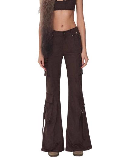 Suede Studded Cargo Flare Pants