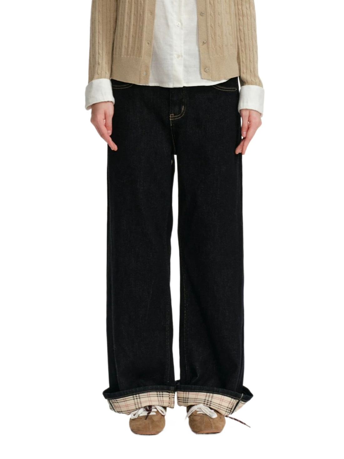 Vintage Plaid Lined Straight Jeans