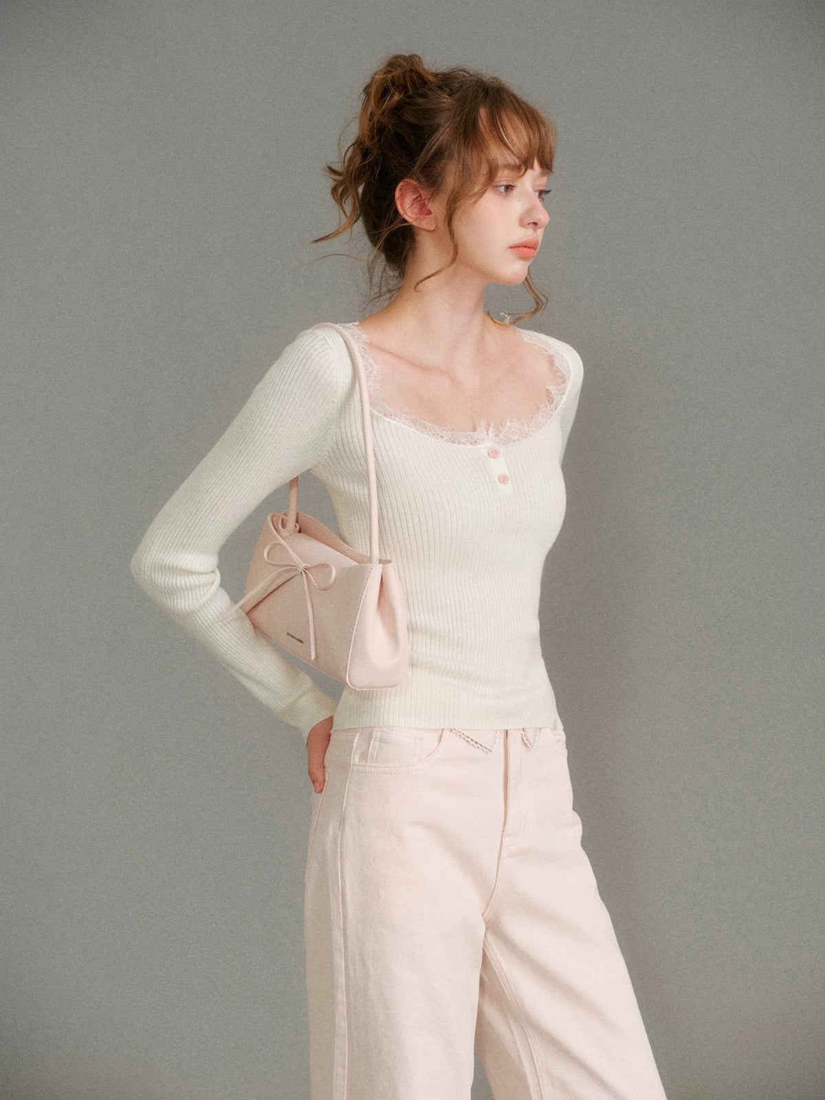 Lace Trim Knit Top