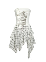 Graffiti Ruched Plaid Bustier Dress