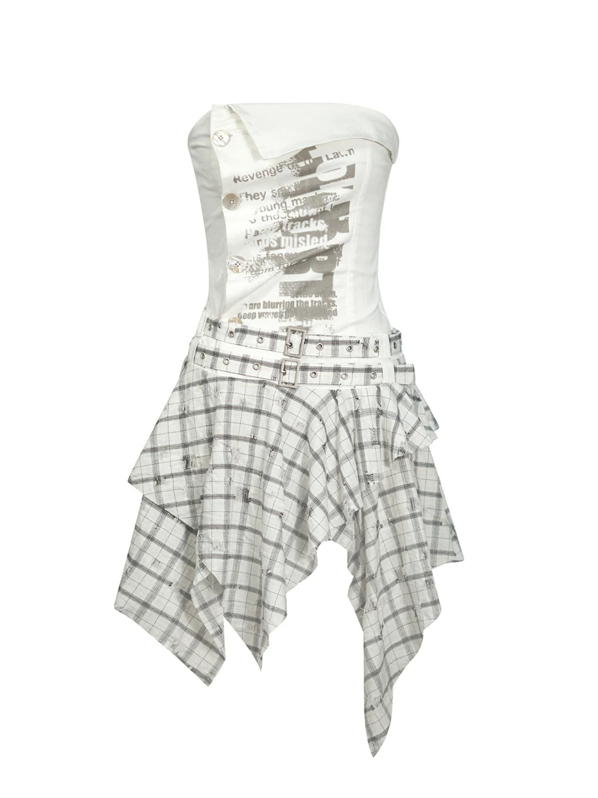 Graffiti Ruched Plaid Bustier Dress