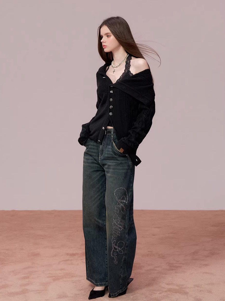 Convertible High Collar Knit Cardigan