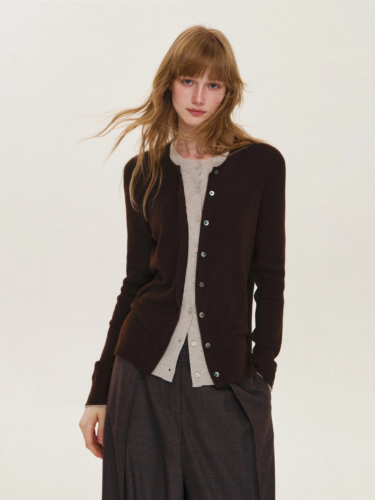 Contrast Layered Wool Blend Cardigan