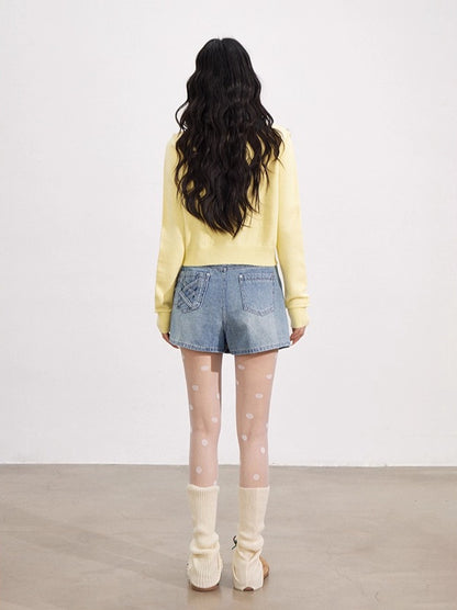 Blue &amp; Yellow Rolled Hem Knit Cardigan