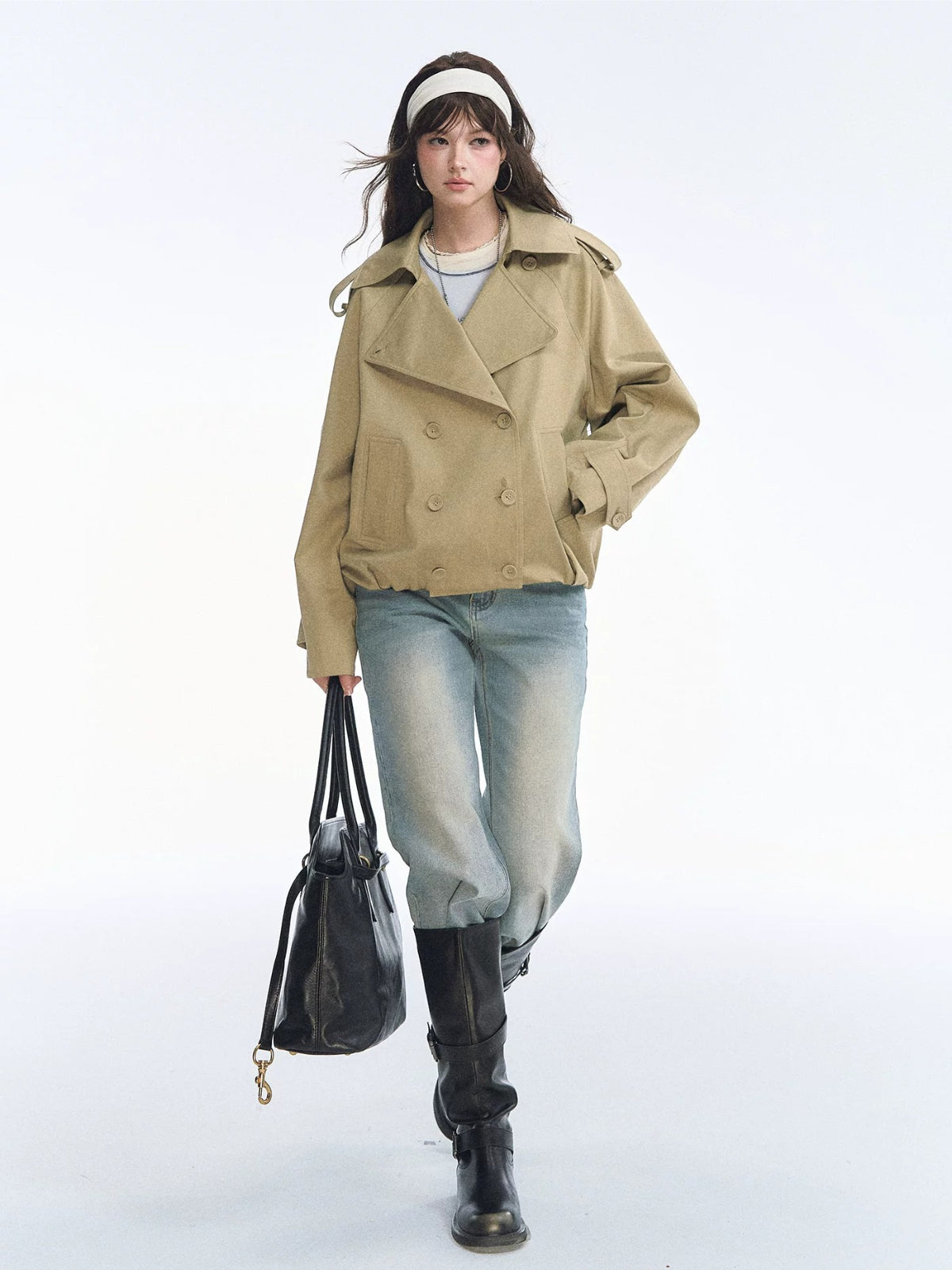 Vintage Solid Cropped Trench Coat