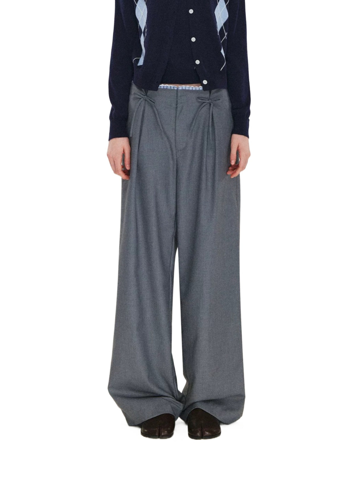 Plaid Trim Bow Detail Trousers