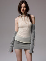 Solid Mohair High-Neck Sleeveless Vest