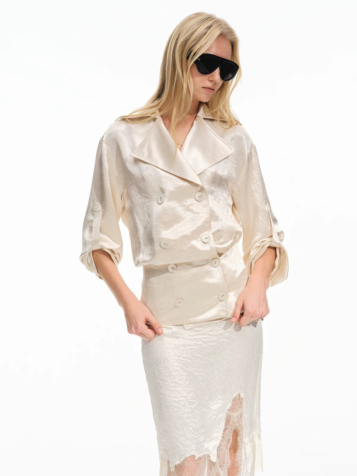Acetate Lace Layered Midi Skirt