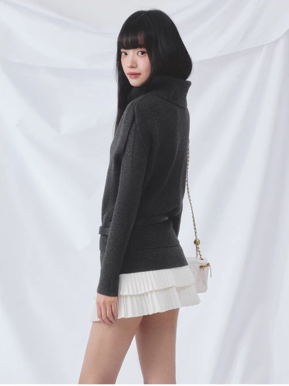Gray Turtleneck Knit Set