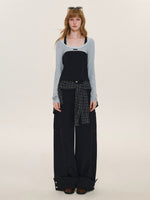 Detachable Plaid Cargo Wide Leg Pants