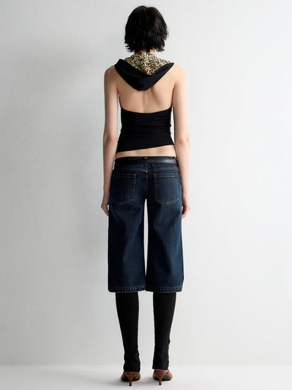 Ultra-Low Waist Straight-Leg Bermuda Jeans