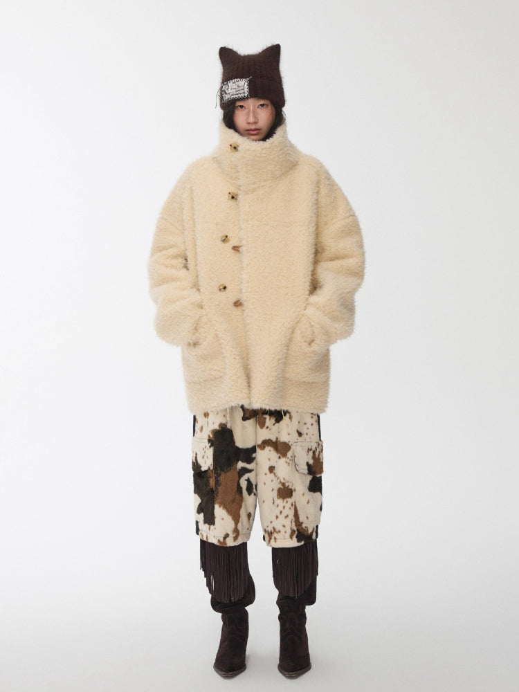 Cow Pattern Faux Fur Shorts