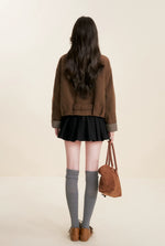 Plaid Trim Belted Coat