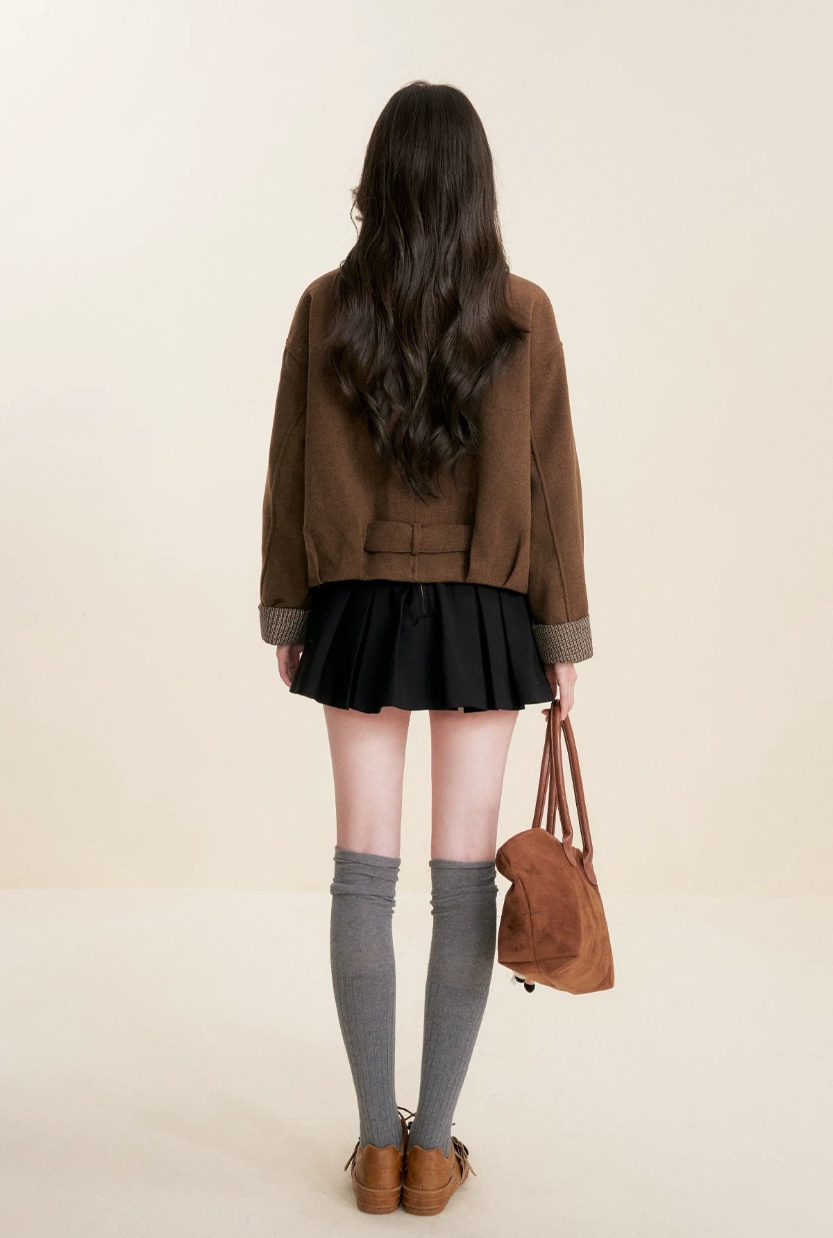 Plaid Trim Belted Coat